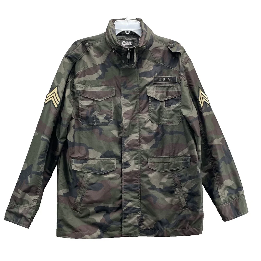 CSG‎ Jacket Men's Large Camo Workwear Tactical Military USA Patch Outdoor Sport